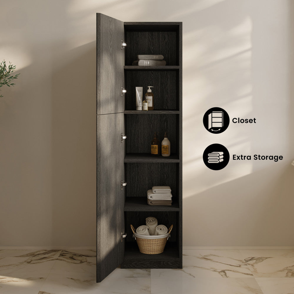 St. Tropez 15 x 15 x 60 Freestanding Linen Cabinet in Black Oak