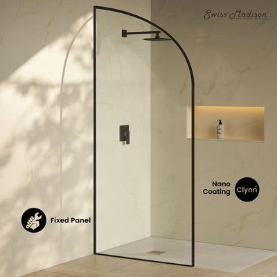 Demi 34 x 76 Framed Fixed 3/8 in. (10mm) Clear Tempered Glass Shower Door with Black Matte Frame