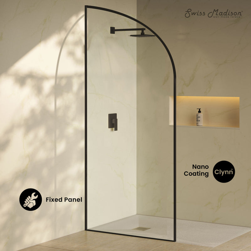 Demi 34 x 76 Framed Fixed 3/8 in. (10mm) Clear Tempered Glass Shower Door with Black Matte Frame