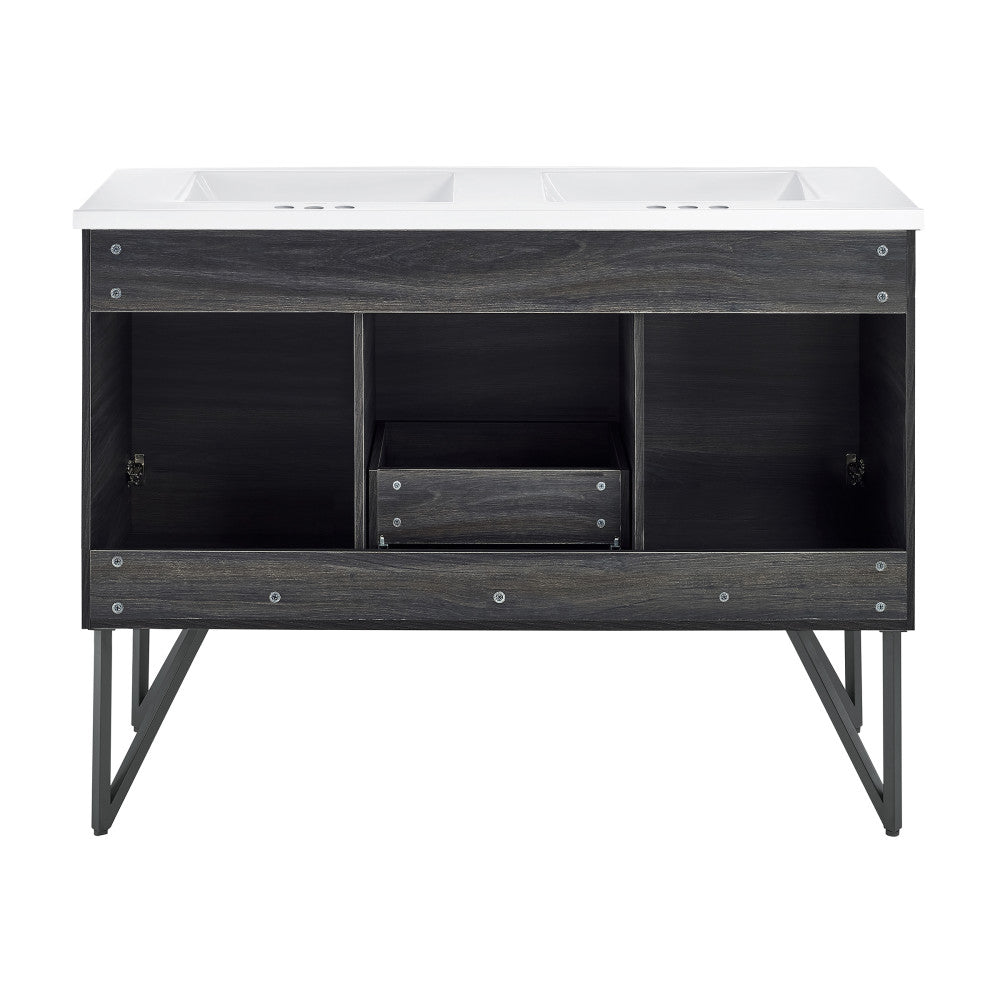 Annecy 48 in. Black Walnut, Double Basin Bathroom Vanity With White, 3-Hole Centerset Ceramic Sink Top