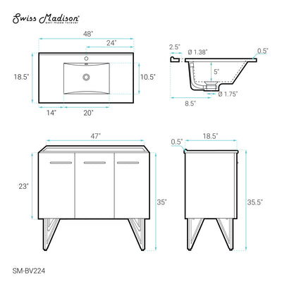 Annecy 48" Freestanding Bathroom Vanity in Black Walnut with Sink Top