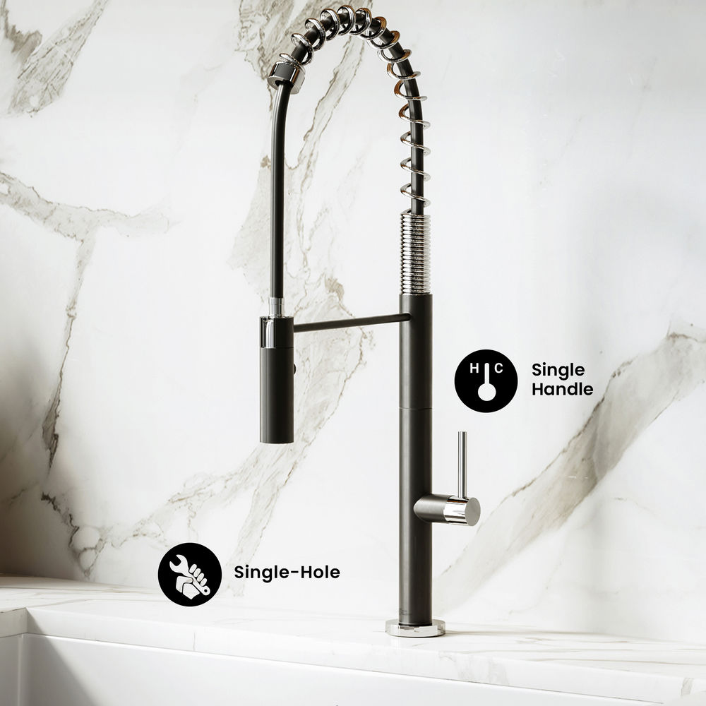 Chalet Single Handle, Pull-Down Kitchen Faucet in Brushed Nickel and Black