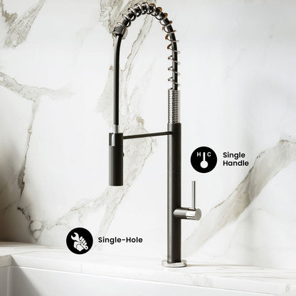 Chalet Single Handle, Pull-Down Kitchen Faucet in Brushed Nickel and Black