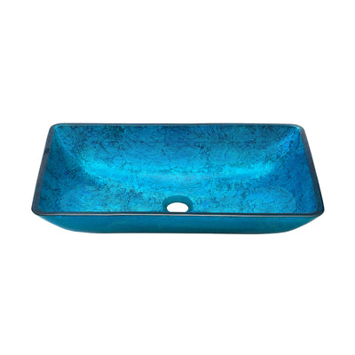 Cascade Rectangular Glass Vessel Sink with Faucet, Ocean Blue