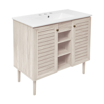 Bron 36" Freestanding Bathroom Vanity in White Oak with 3-Hole Widespread Sink Top