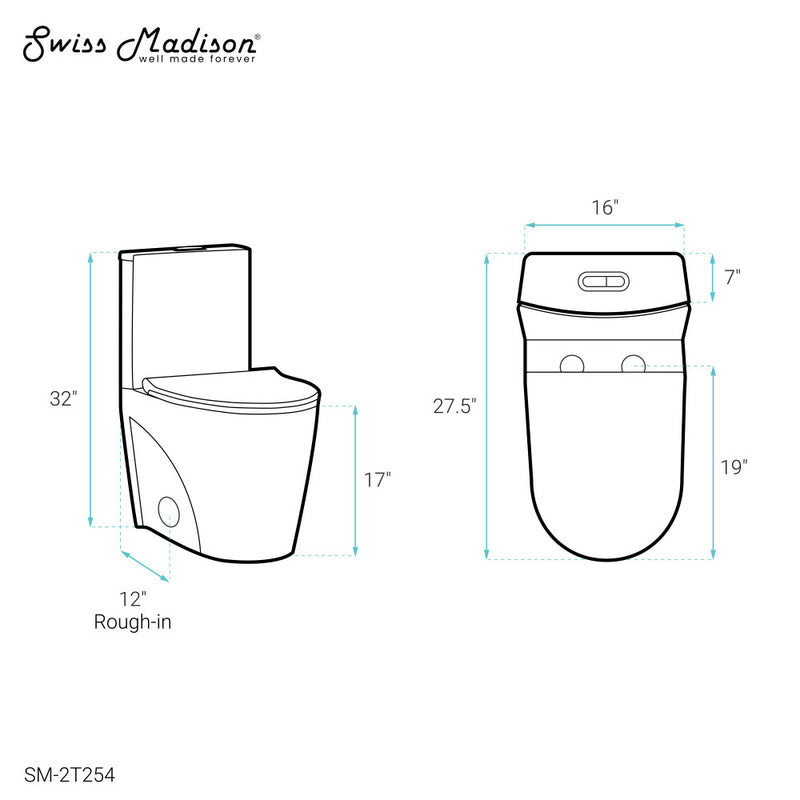 St. Tropez Two-Piece 12" Rough-in 1.1/1.6 GPF Dual Top Flush Elongated Toilet in Glossy White