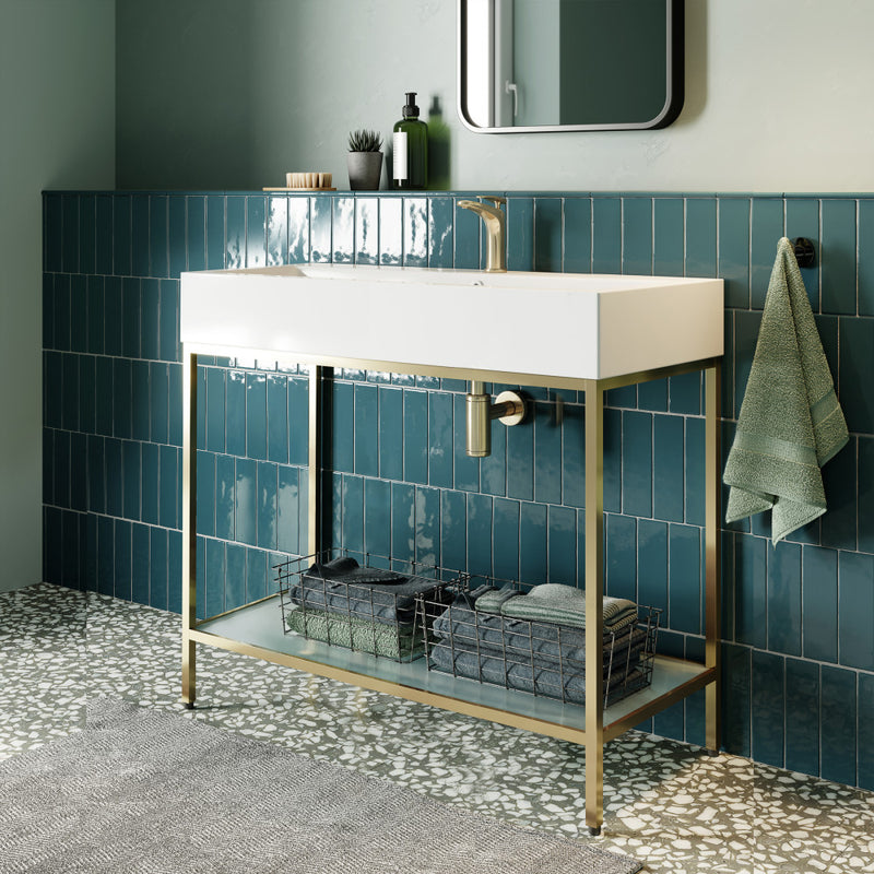 Pierre 40 Single, Freestanding, Open Shelf, Gold Metal Frame Bathroom Vanity