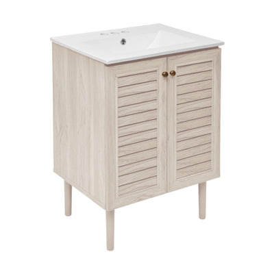 Bron 24" Freestanding Bathroom Vanity in White Oak with 3-Hole Centerset Sink Top