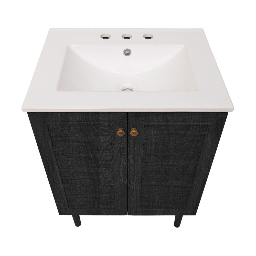 Bron 24" Freestanding Bathroom Vanity in Black Oak with 3-Hole Widespread Sink Top