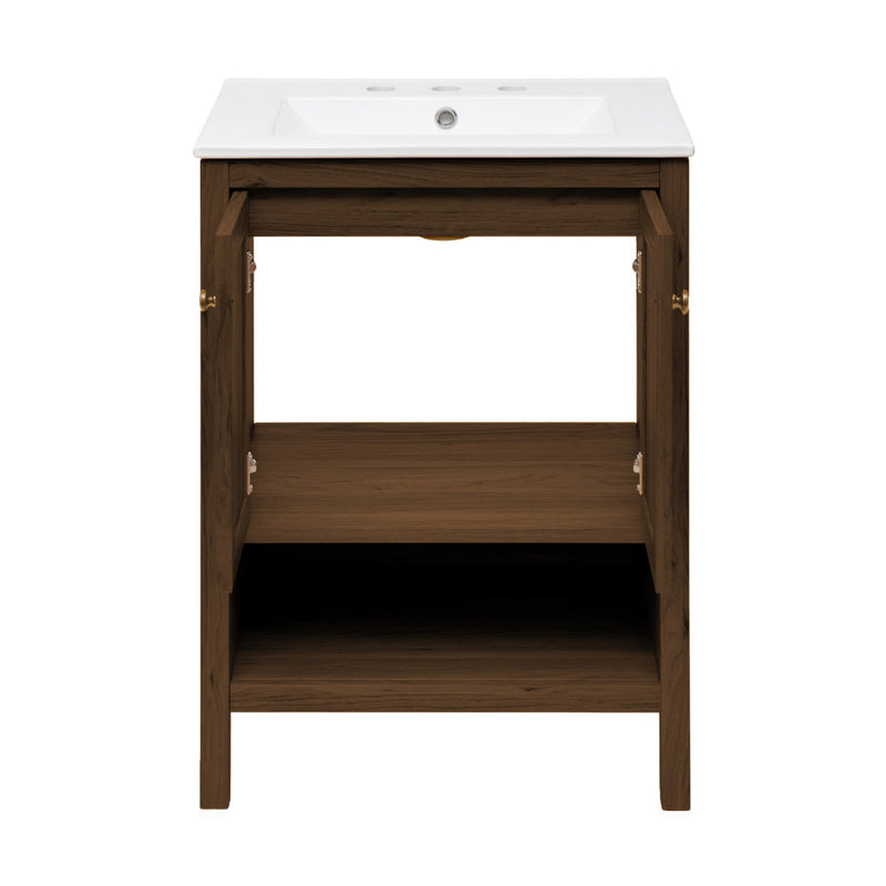 Chateau 24" Freestanding Bathroom Vanity in Brown Oak with 3-Hole Widespread Sink Top