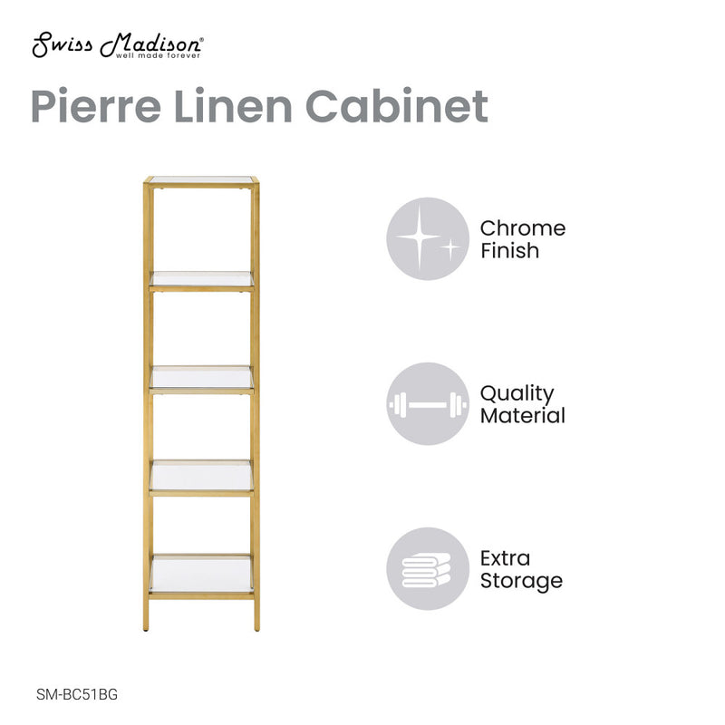 Pierre 16"x65"x14" Freestanding Linen Cabinet in Brushed Gold