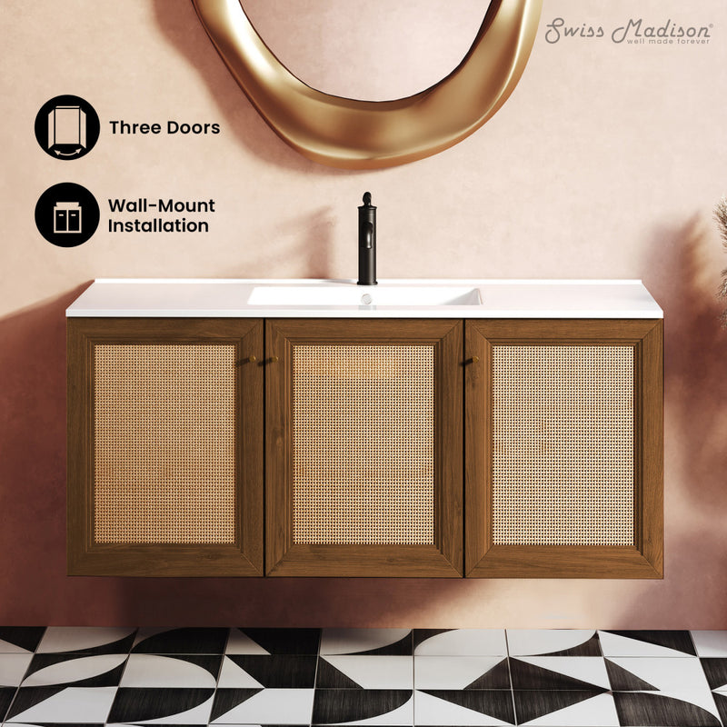 Classe 48" Wall-Mounted Bathroom Vanity in Brown Oak