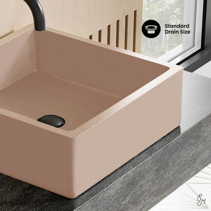 Lisse 15.5" Concrete Square Vessel Sink in Matte Blush