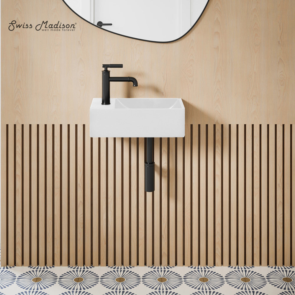 Lisse 16" Concrete Rectangle Wall-Mounted Sink with Left Side Faucet Mount in Matte White