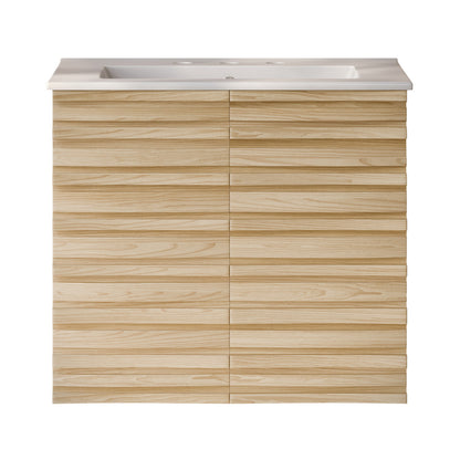 Cascade 24" Wall-Mounted Bathroom Vanity in Natural Oak with 3-Hole Widespread Sink Top