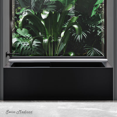 Voltaire 60 x 32 Skirted Left Drain Soaking Apron Bathtub in Matte Black with Integrated Overflow and Armrest, Drain Included