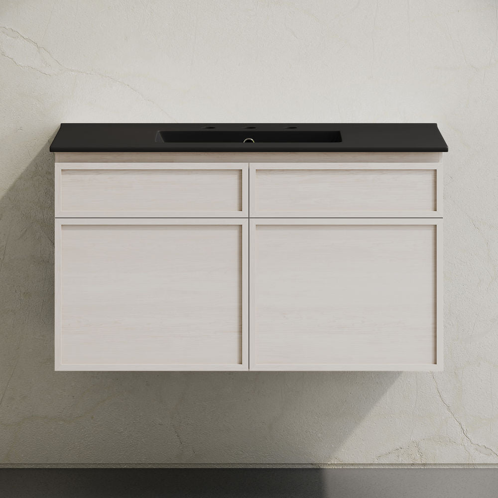 St. Tropez 36" Wall-Mounted Bathroom Vanity in White Oak with Black 3-Hole Widespread Sink Top