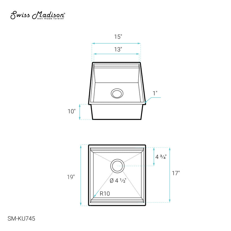 Rivage 15 x 19 Single Basin Undermount Kitchen Workstation Sink