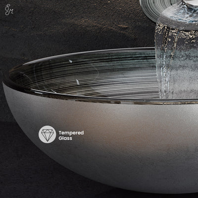 Cascade 16.5 Glass Vessel Sink with Faucet, Smoky Gray