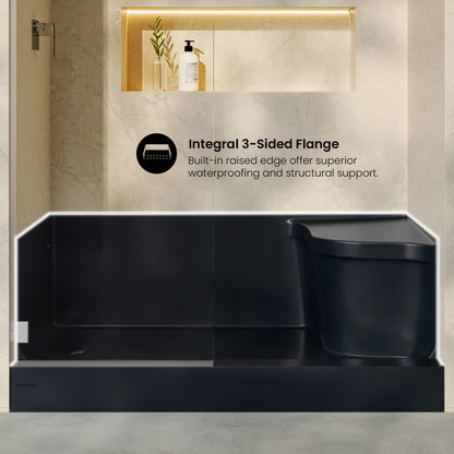 Aquatique 60" x 32" Left Drain, Shower Base in Matte Black