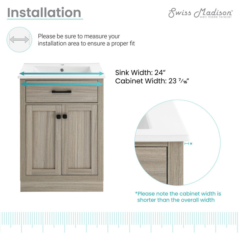 Burdon 24" Freestanding Bathroom Vanity in Weathered Oak with Sink Top