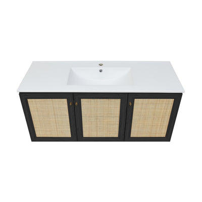 Classe 48" Wall-Mounted Bathroom Vanity in Black Oak