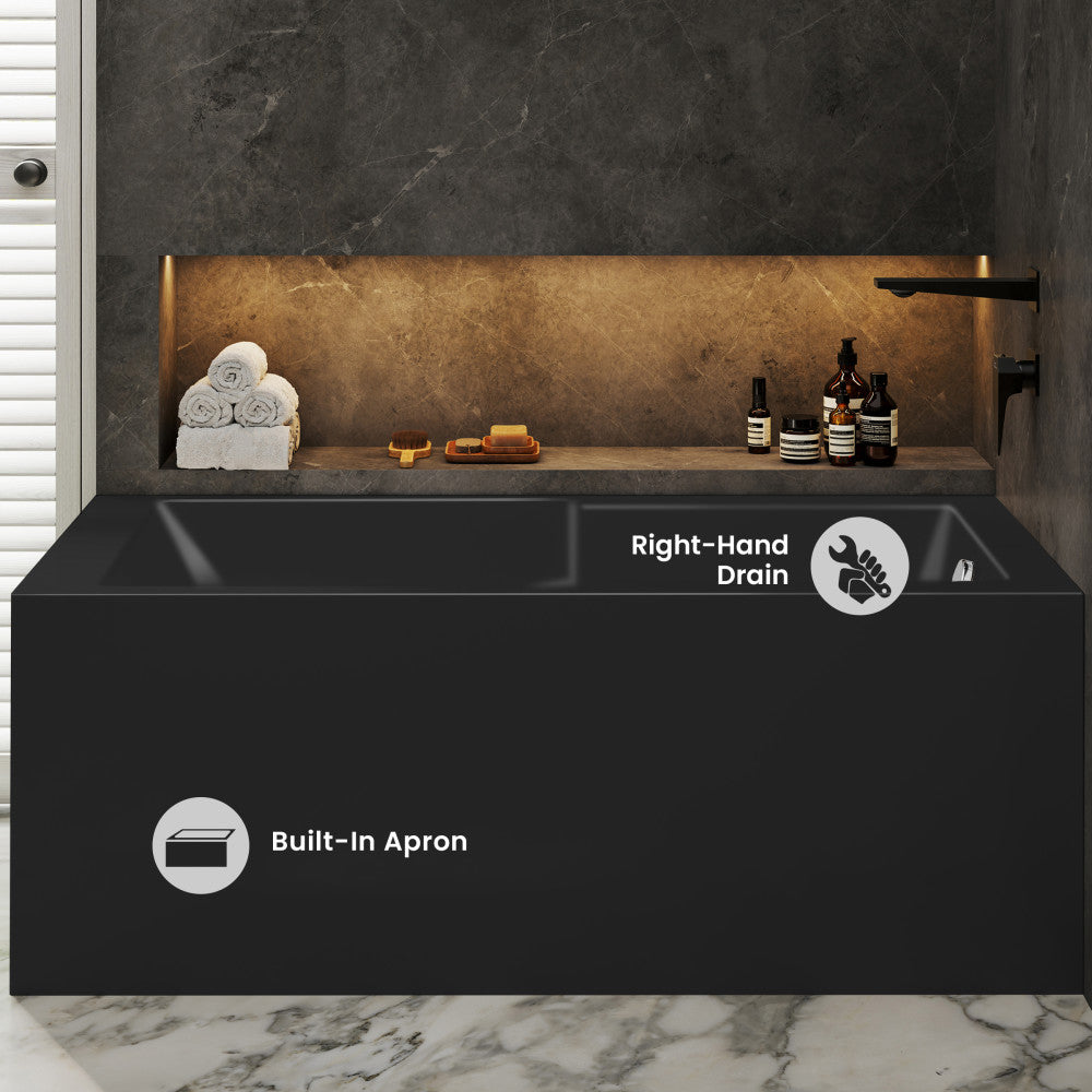 Voltaire 60 x 32 Right Drain Soaking Alcove Corner Apron Bathtub in Matte Black