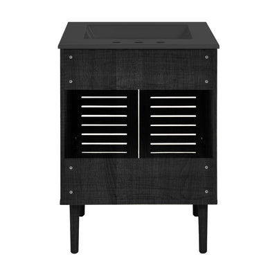 Bron 24" Freestanding Bathroom Vanity in Black Oak with Black 3-Hole Widespread Sink Top