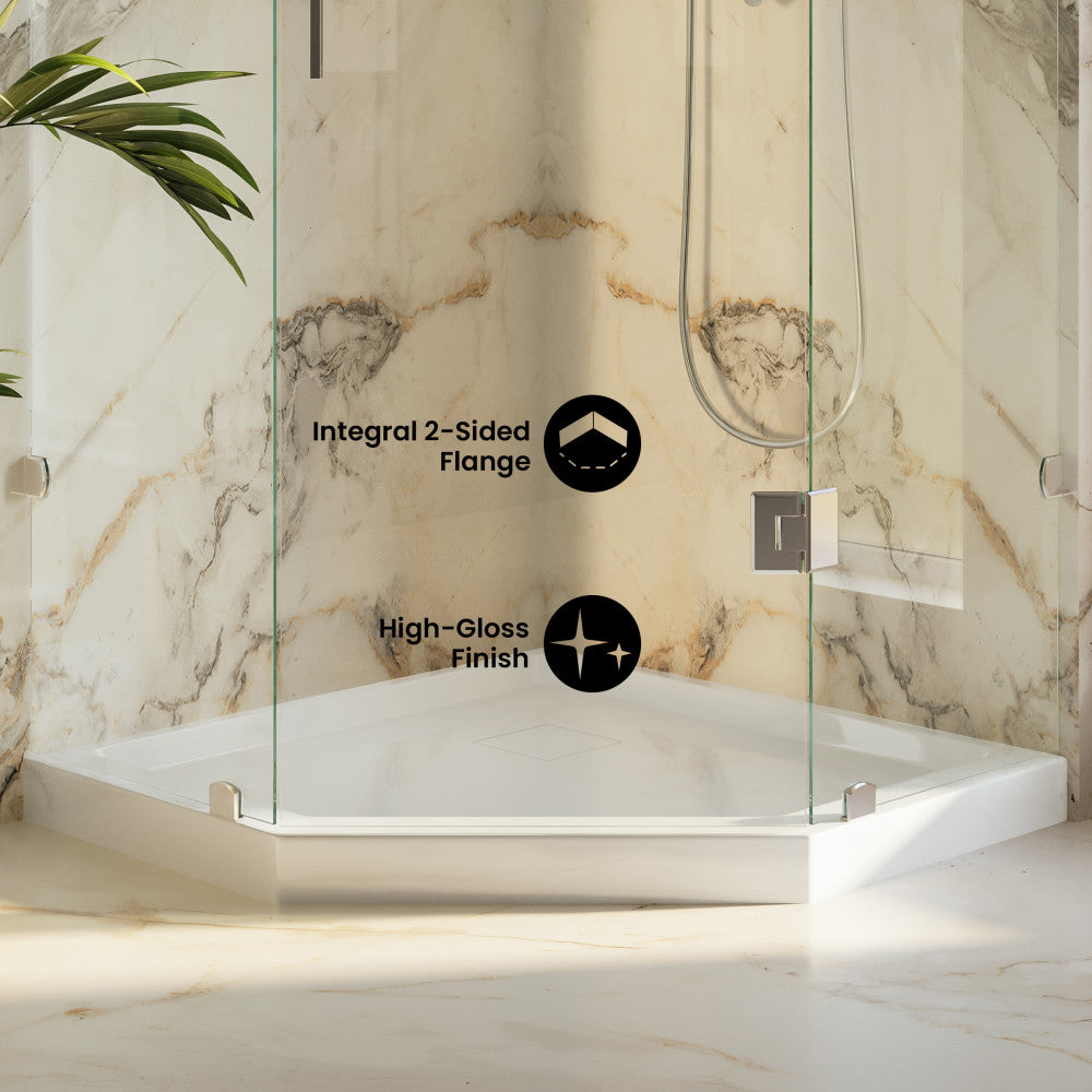 Marquette 38" x 38" Neo-Angle Double-Threshold Shower Pan Base with Center Drain in Glossy White