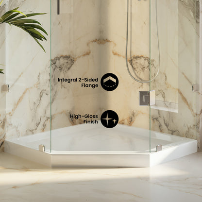 Marquette 38" x 38" Neo-Angle Double-Threshold Shower Pan Base with Center Drain in Glossy White