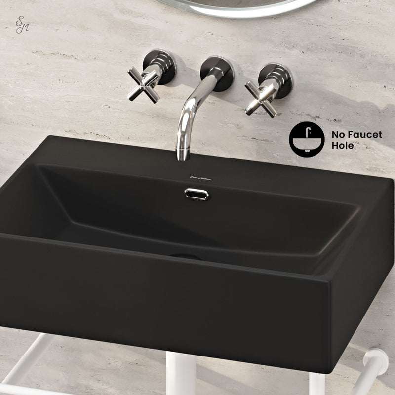 Claire 24" Rectangle Matte Black Zero Hole Console Sink with Matte White Legs