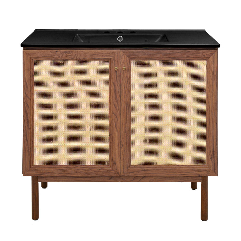 Classe 36" Freestanding Bathroom Vanity in Brown Oak with Black 3-Hole Widespread Sink Top