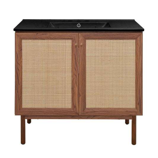 Classe 36" Freestanding Bathroom Vanity in Brown Oak with Black 3-Hole Widespread Sink Top