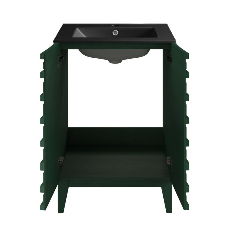 Cascade 24" Freestanding Bathroom Vanity in Green Oak with Black Sink Top
