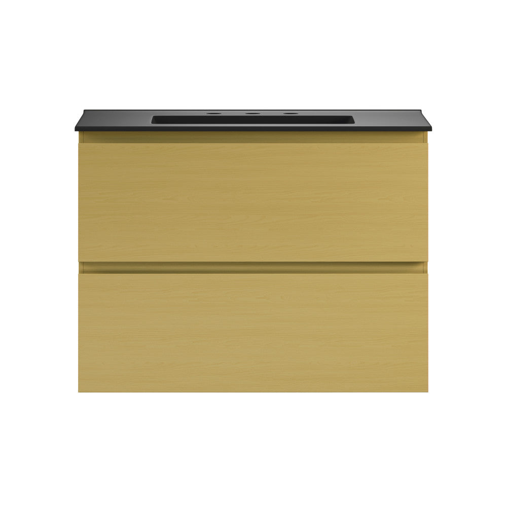 Liberte 30" Wall-Mounted Bathroom Vanity in Natural Oak with Black 3-Hole Widespread Sink Top
