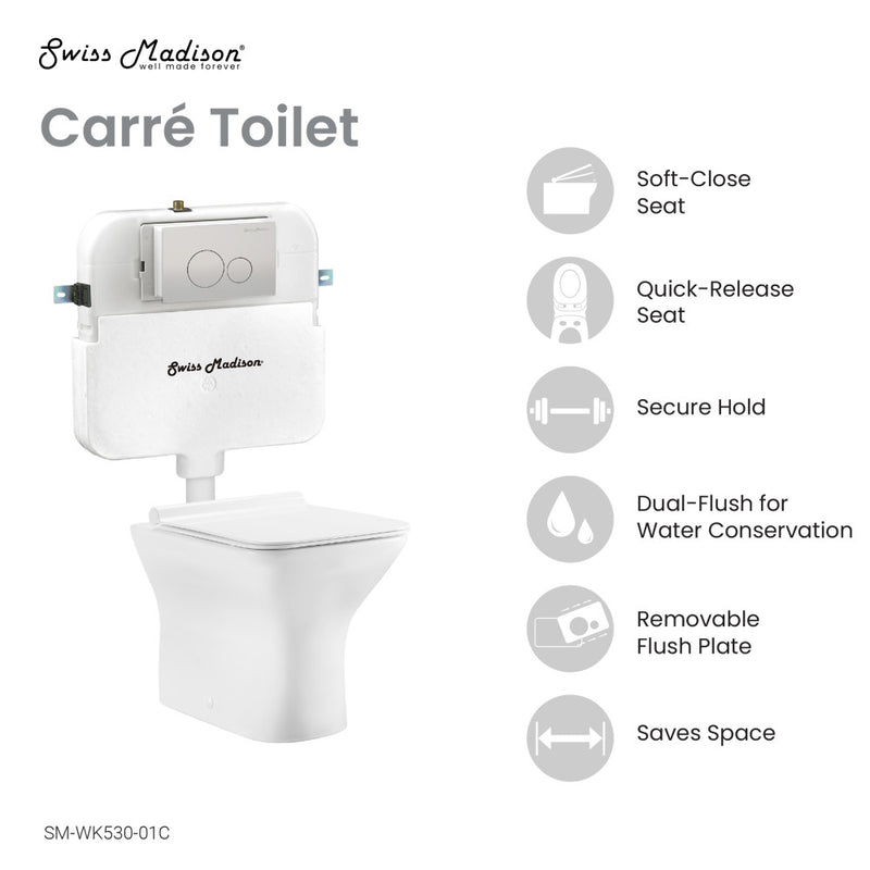 Carre Back to Wall Toilet Bowl Bundle in Glossy White