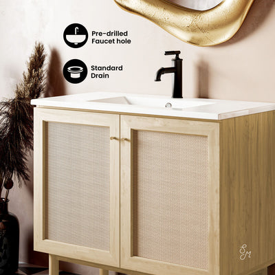 Classe 36" Freestanding Bathroom Vanity in Natural Oak with Sink Top