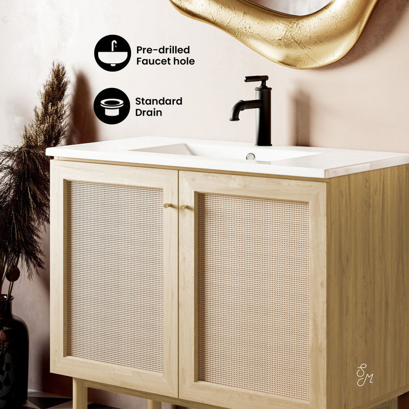 Classe 36" Freestanding Bathroom Vanity in Natural Oak with Sink Top