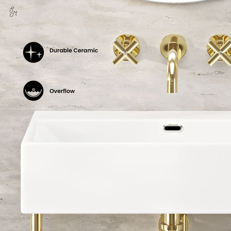 Claire 24" Rectangle Zero Hole Console Sink with Glossy Gold Legs