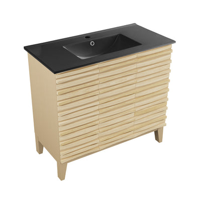 Cascade 36 in. Natural oak Bathroom Vanity With Black Ceramic Sink Top