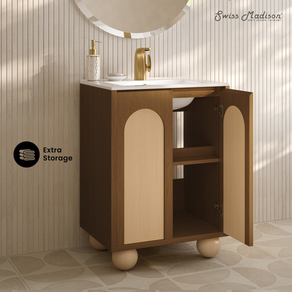 Porte 24" Freestanding Bathroom Vanity in Brown Oak with Sink Top