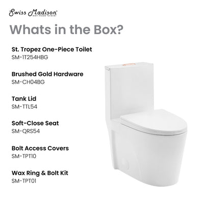 St. Tropez One Piece Elongated Toilet Dual Vortex™ Flush, Rose Gold Hardware