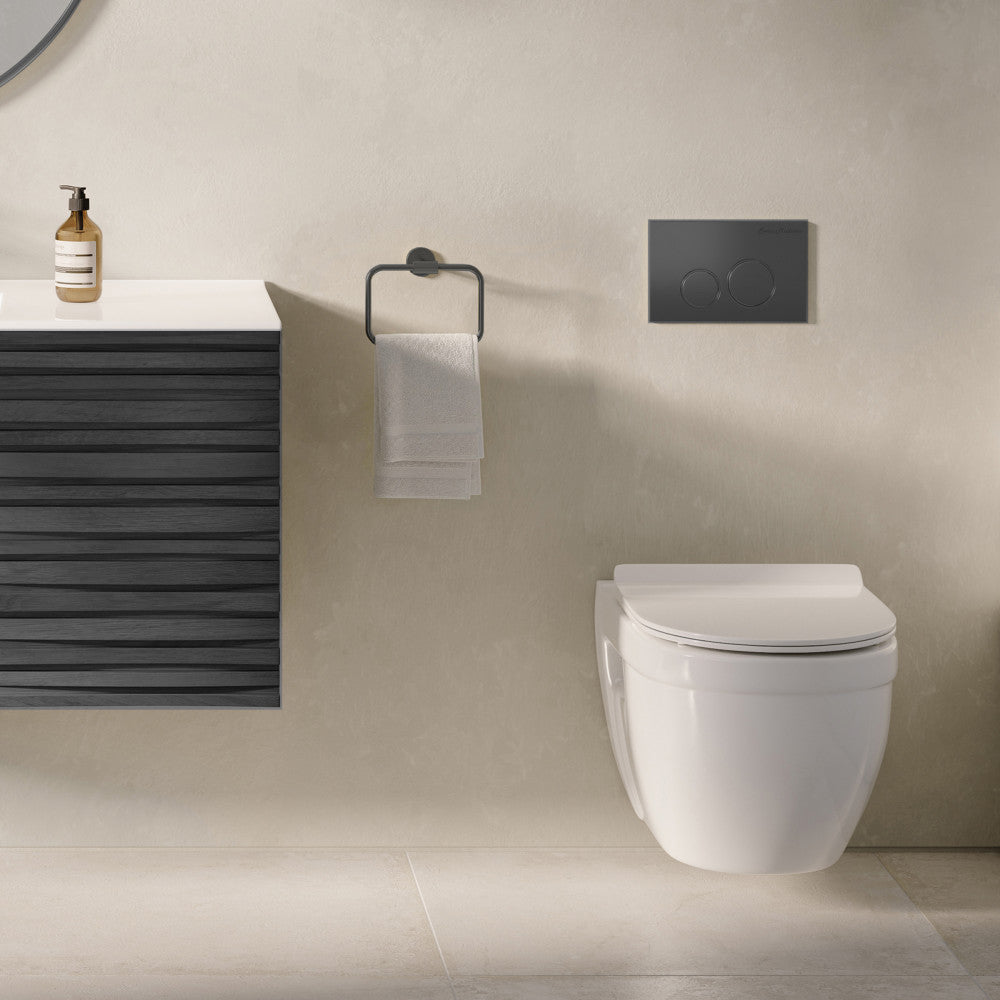 Ivy Wall Hung Elongated Toilet Bowl, Black Hardware