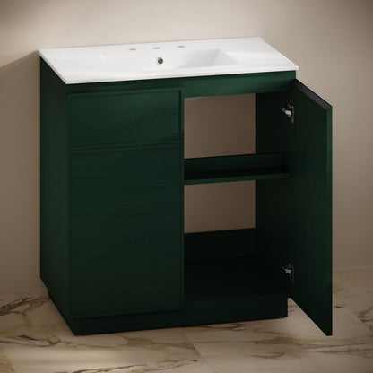 St. Tropez 36" Freestanding Bathroom Vanity in Green Oak with 3-Hole Widespread Sink Top