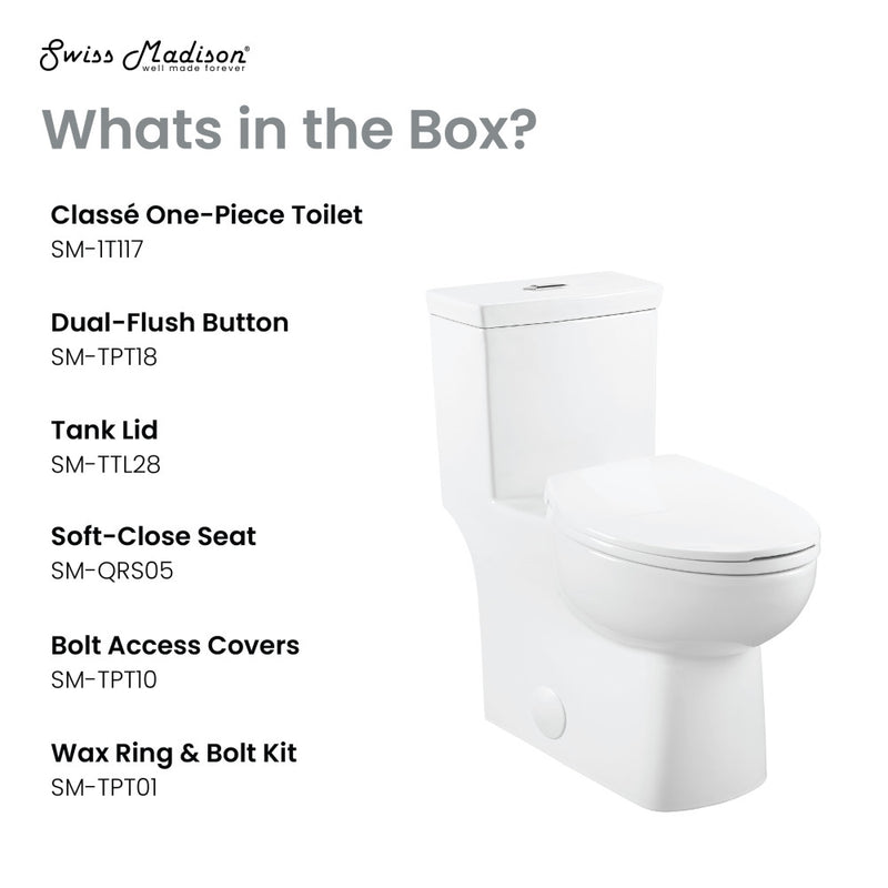 Classe One-Piece 12" Rough-in 1.1/1.6 GPF Dual Top Flush Elongated Toilet in Glossy White