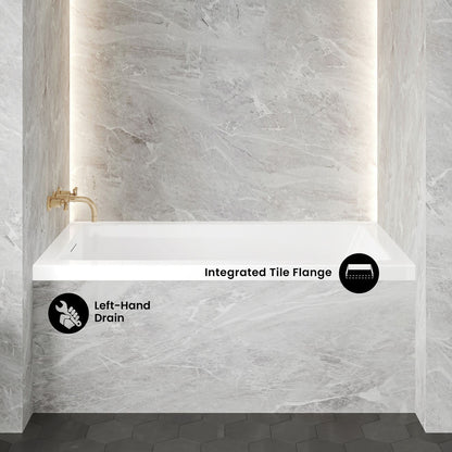 Voltaire 54 x 30 Left Drain Soaking Alcove Bathtub in Glossy White with Integrated Overflow, Drain Included