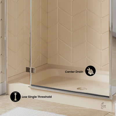 Voltaire 48" x 36" Single-Threshold, Center Drain, Shower Base in Bisque