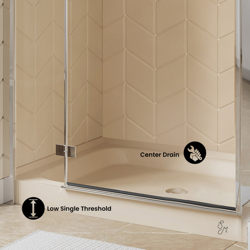 Voltaire 48" x 36" Single-Threshold, Center Drain, Shower Base in Bisque