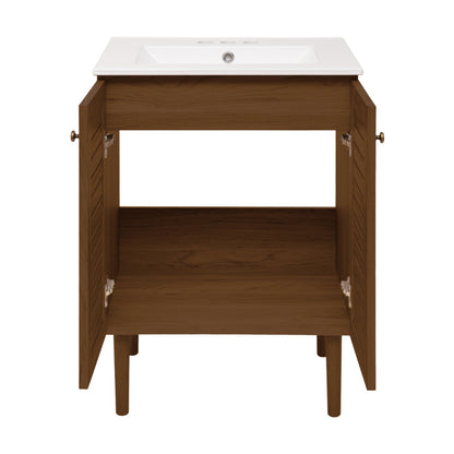 Bron 24" Freestanding Bathroom Vanity in Brown Oak with 3-Hole Centerset Sink Top