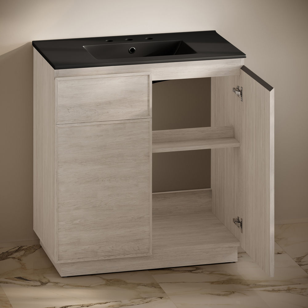St. Tropez 36" Freestanding Bathroom Vanity in White Oak with Black 3-Hole Widespread Sink Top